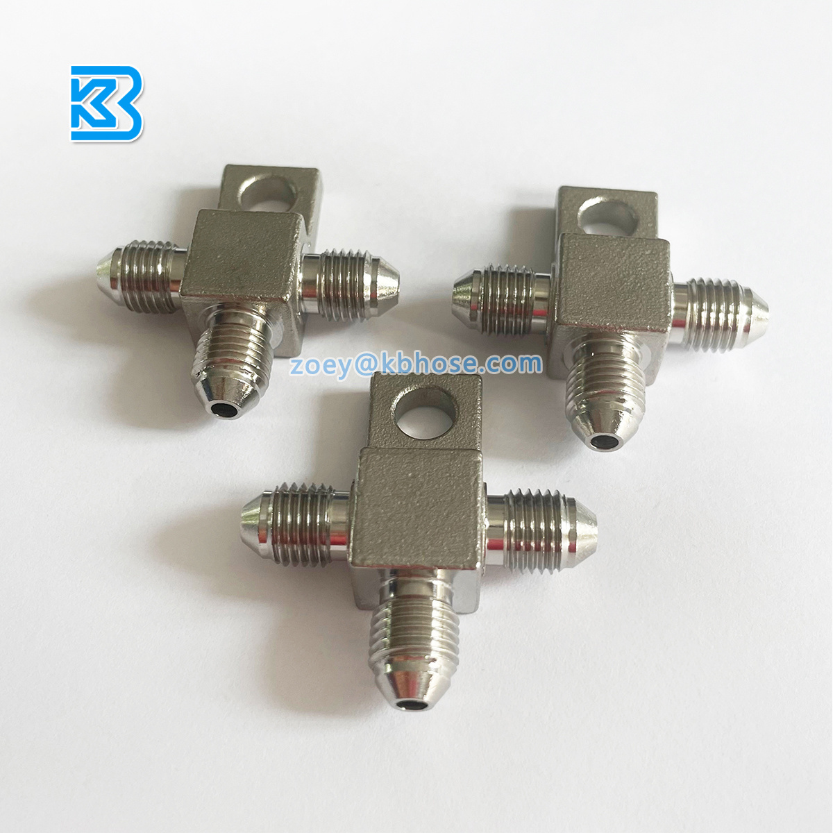 Kangbo Stainless Steel Tee Block Male Brake Hose Fittings AN3 3-Way 3/8-24unf Tee Joint with Locating Nut