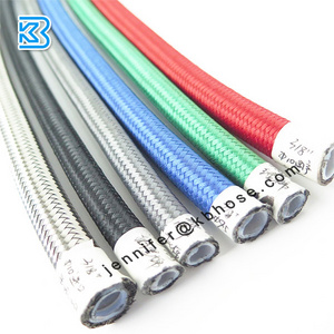 SAE 100R14 5/16" AN8 Black blue red nylon braided AN PTFE braided fuel oil gas line hose with AN Black PTFE hose ends