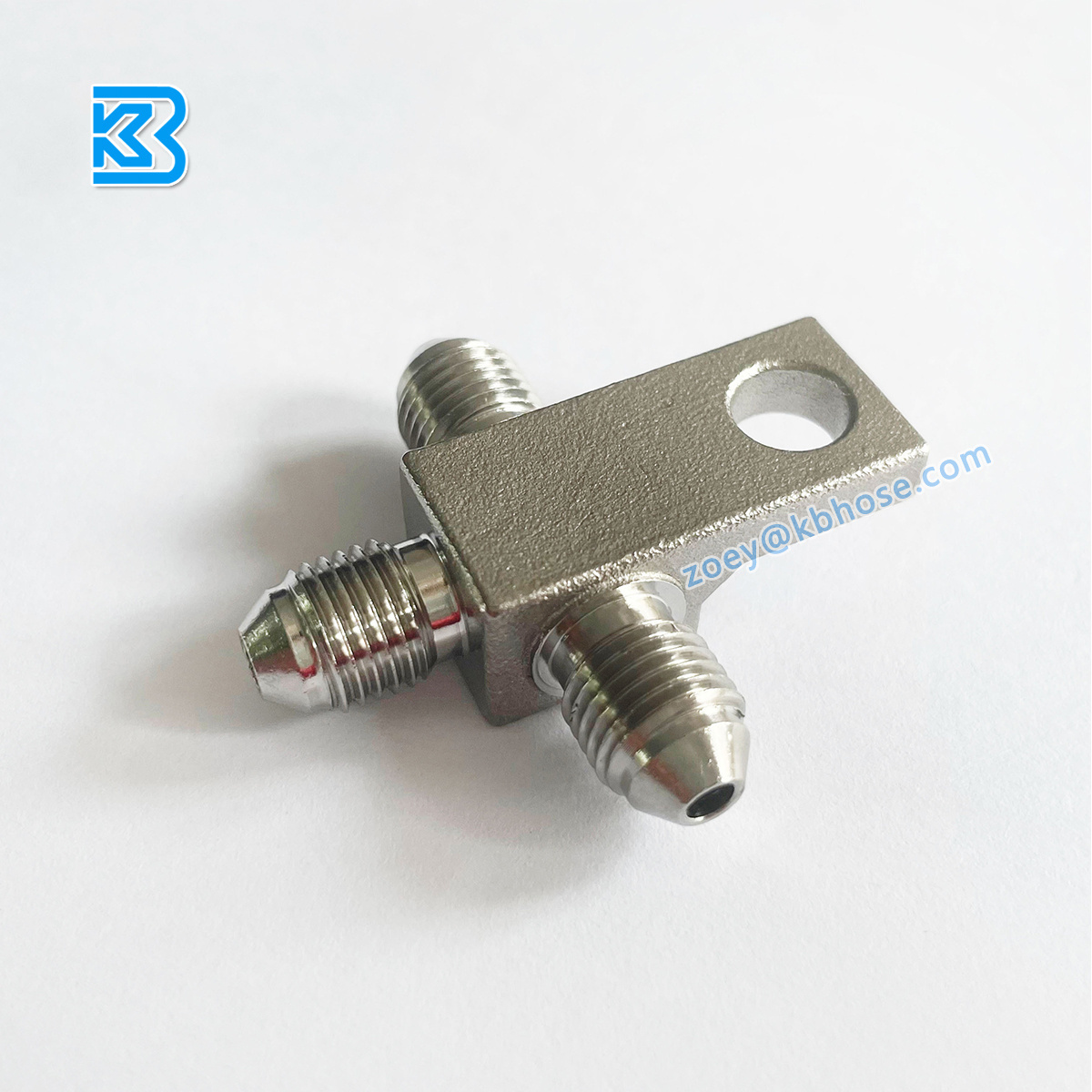 Kangbo Stainless Steel Tee Block Male Brake Hose Fittings AN3 3-Way 3/8-24unf Tee Joint with Locating Nut