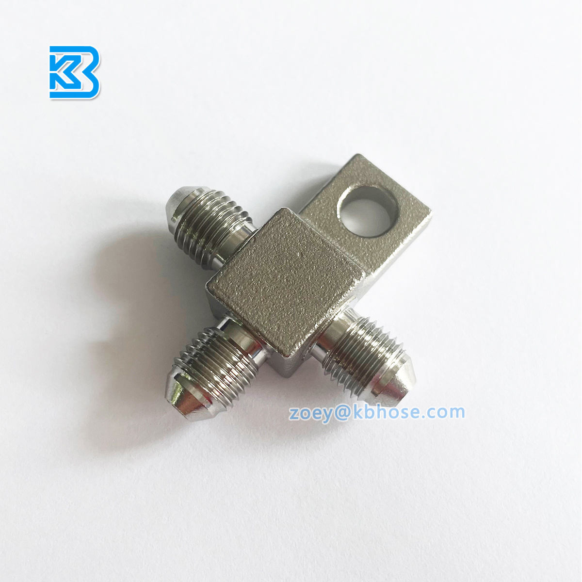 Kangbo Stainless Steel Tee Block Male Brake Hose Fittings AN3 3-Way 3/8-24unf Tee Joint with Locating Nut