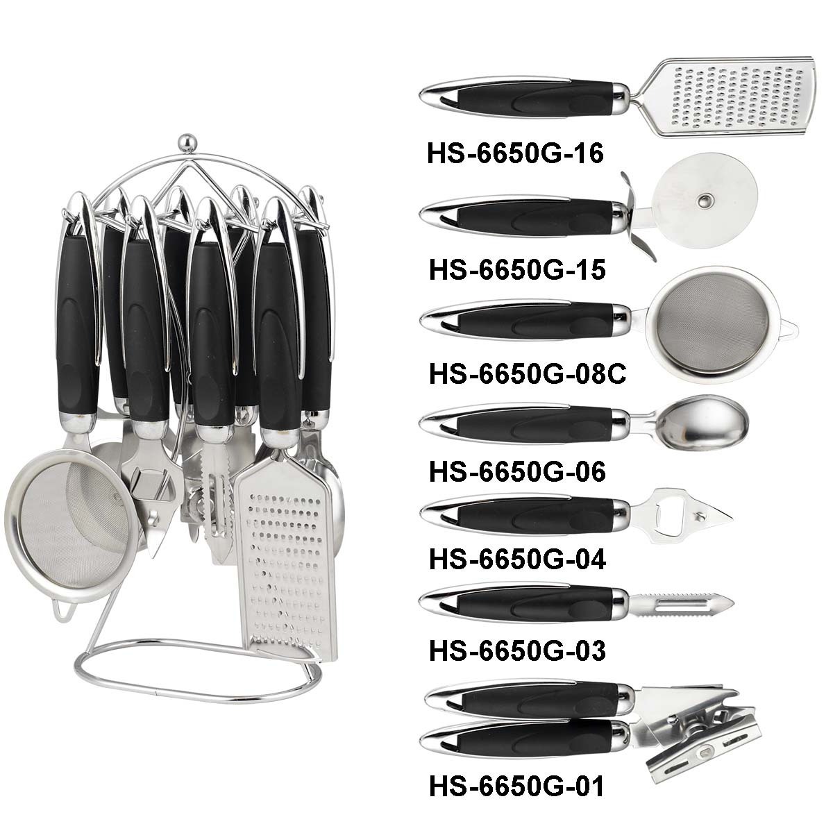 New Design Kitchen Tools Stainless Steel Kitchen Gadgets Set Grey Handle Kitchen Gadgets Cookware Sets Daily Use Gadgets