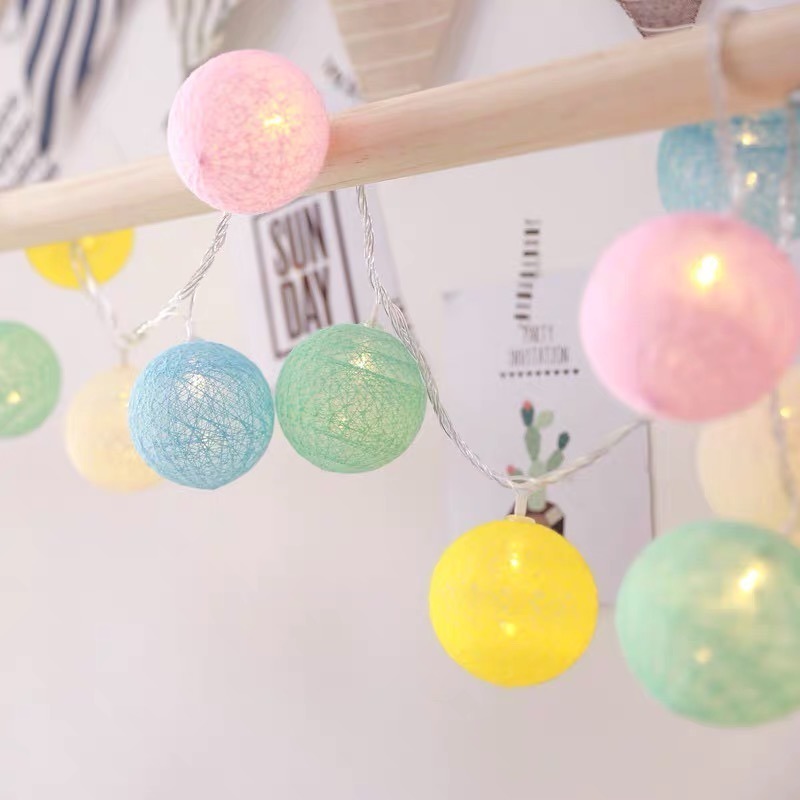 Decorative Hanging Battery Operated Rattan cotton ball string lights Christmas Home Party  led cotton ball lights