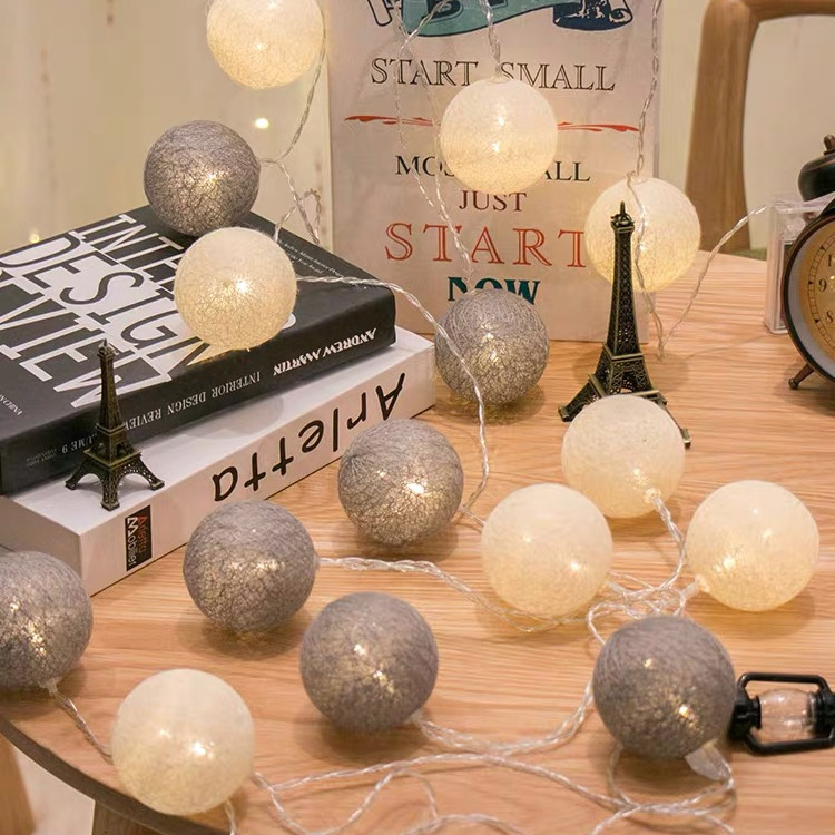 Decorative Hanging Battery Operated Rattan cotton ball string lights Christmas Home Party  led cotton ball lights