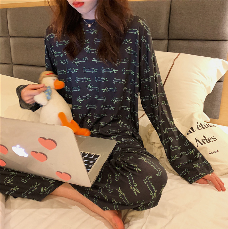 2024 Customized women's autumn and winter oversized loose long sleeved pants cartoon home pajamas