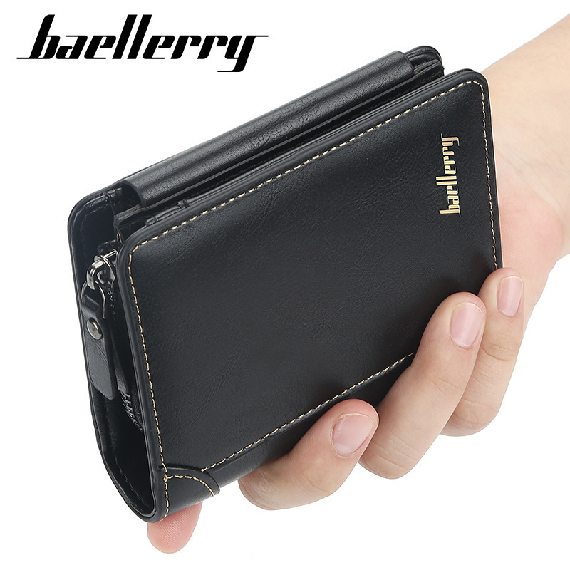 wholesale Baellery Men's Short Business Zipper Multi Card Fashion leather moneybag  Wallet