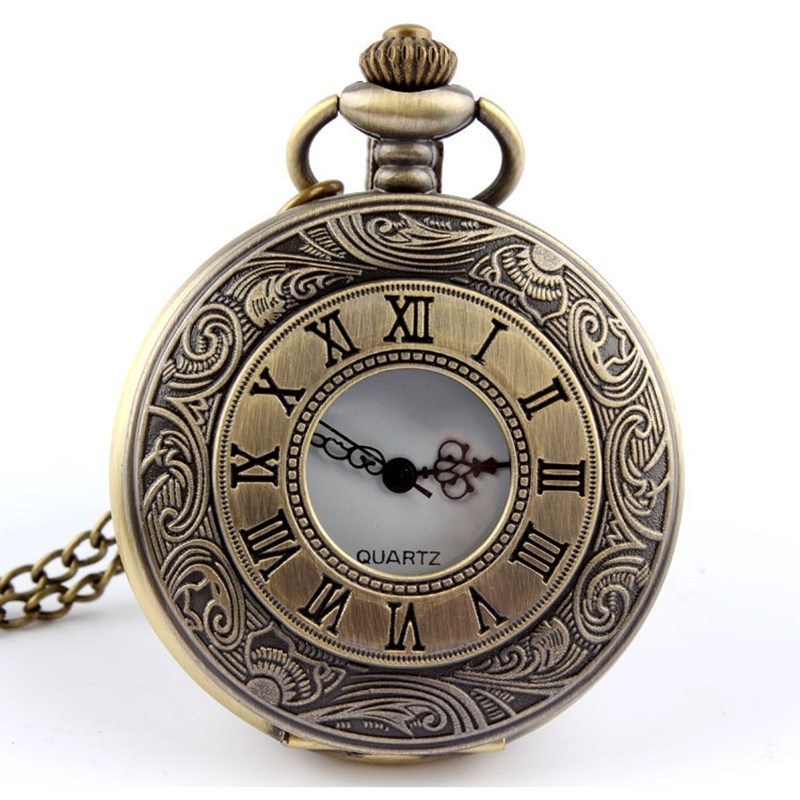 Antique Roman Style Double Hunter Skeleton Steampunk Mechanical Pocket Watch