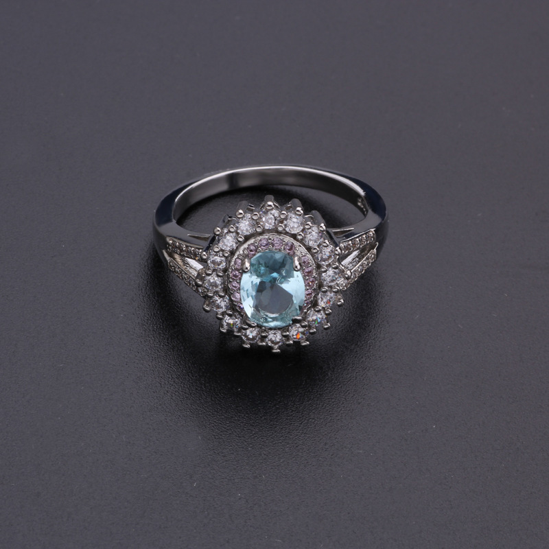 2023 Cross border Hot Sale Blue Crystal Diamond Ring Fashion Blue Topaz Women's Gem Ring