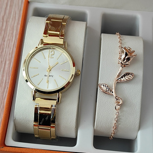 2024 Fashion Gold Quartz Lady Watch Gift Set Simple 2PCS Watch And Bracelet Set For Women