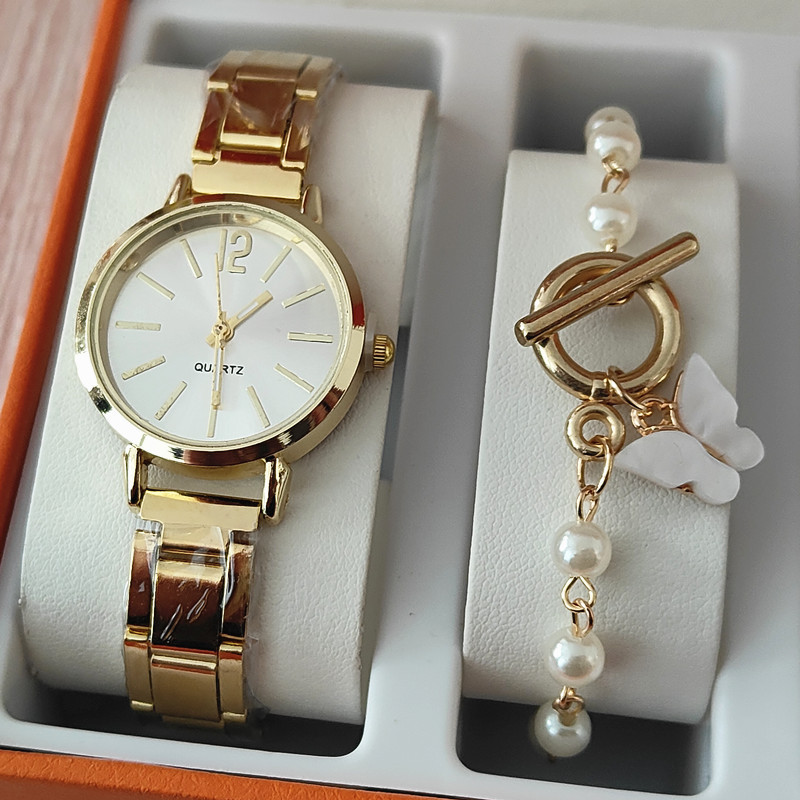 2024 Fashion Gold Quartz Lady Watch Gift Set Simple 2PCS Watch And Bracelet Set For Women