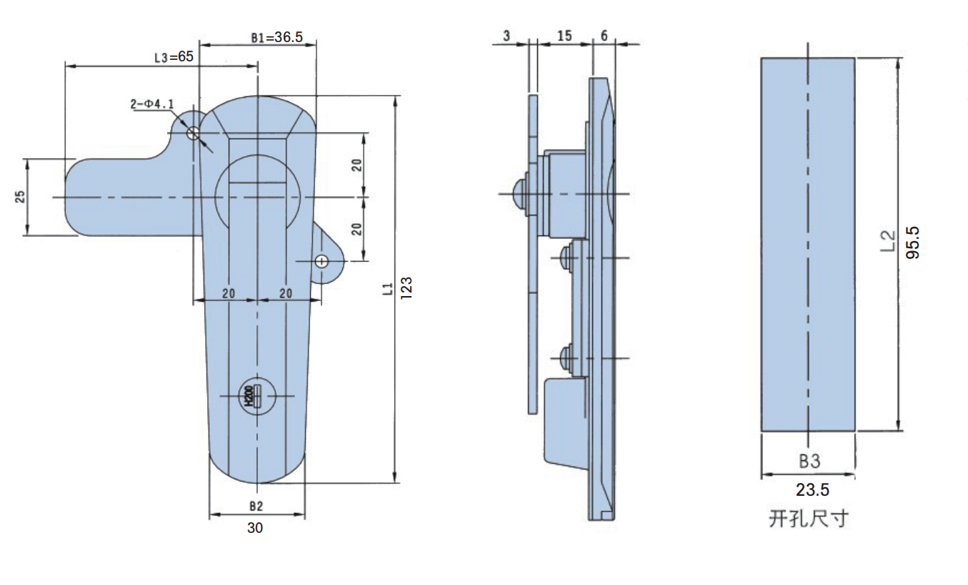 Hengsheng High safety High quality AB402-1 Zinc Alloy Panel Lock Industrial Swing Handle electric cabinet lock