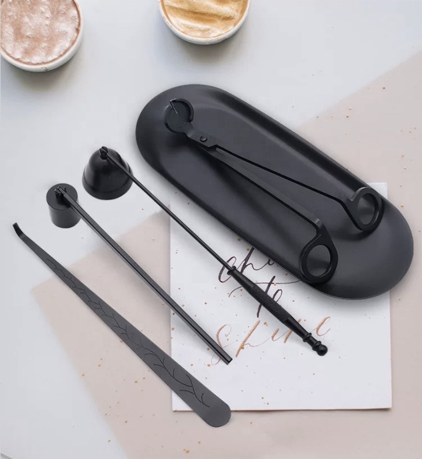 Low Moq Black Candle Care Accessory Tool Stainless Steel Candle Care Tools Dipper Scissors Snuffer Candles Trimmer Set