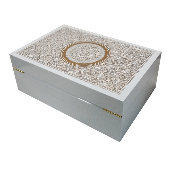 Star box high quality white piano lacquer large wooden box for gift packing wood ramadan gift box