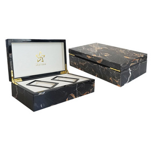 Custom high-grade watch gift box marbling MDF wood piano paint two slots watch box double wrist watch gift display packaging box