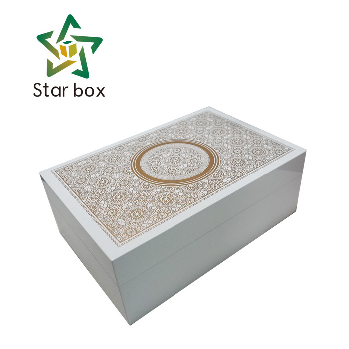 Star box high quality white piano lacquer large wooden box for gift packing wood ramadan gift box