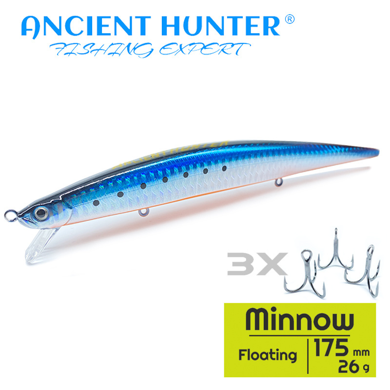 Ancient Hunter TMD-1055 Ocean Minnow Bait Fishing Lure 175mm/26g Floating 1.5M Steel ball plus lead Long shot Artificial Bait