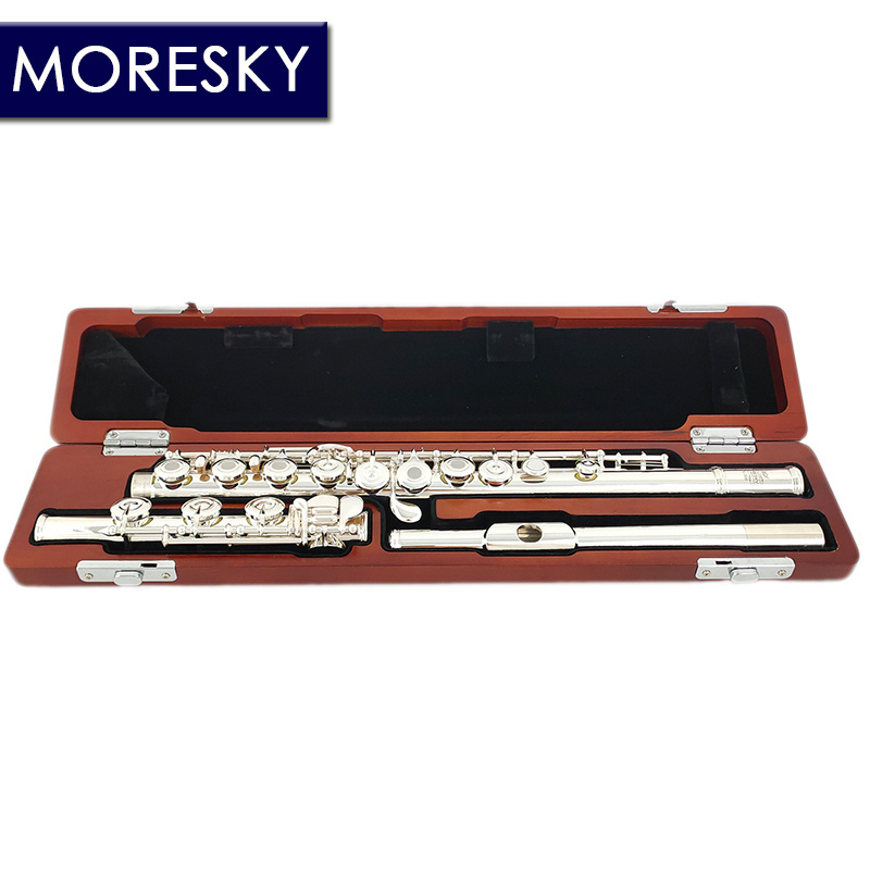 MORESKY 17 Open Holes C Key Flute 925 Sterling Silver Body Silver-Plated With E Key FML-308