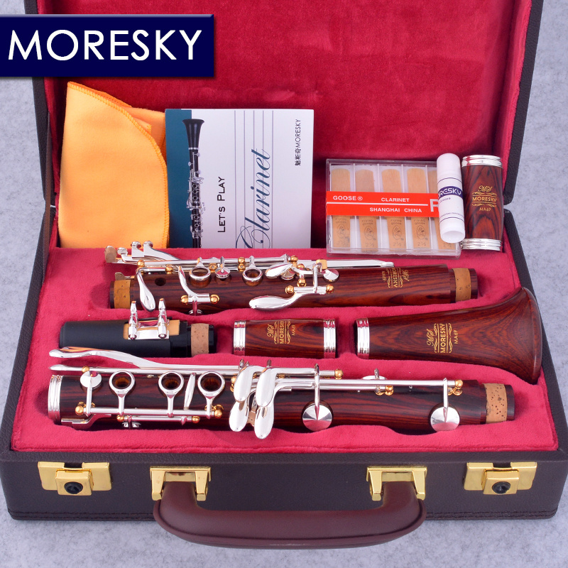 MORESKY Professional Cocobolo Clarinet A Tune 17 Keys Silver Plated Klarinet In La MA69