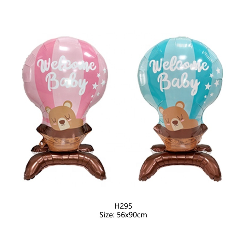 Children Balloon in Brown Bear Shape Hot Air Balloon Shape Decoration Pink and Blue Bear Baby Cartoon Standing Balloon Hot Air