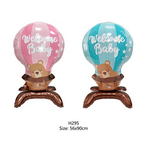 Children Balloon in Brown Bear Shape Hot Air Balloon Shape Decoration Pink and Blue Bear Baby Cartoon Standing Balloon Hot Air