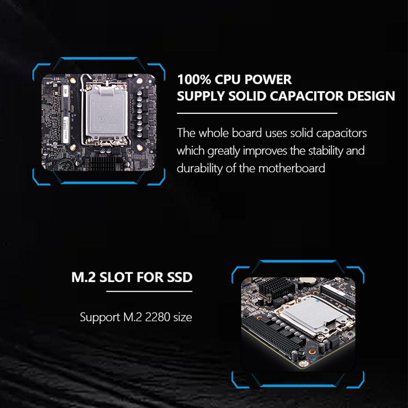 Mini-ITX Motherboard Core i3 i5 i7 12th 13th Gen CPU Motherboard VGA HD-MI Dual Display 2xDDR4 X86 Motherboards