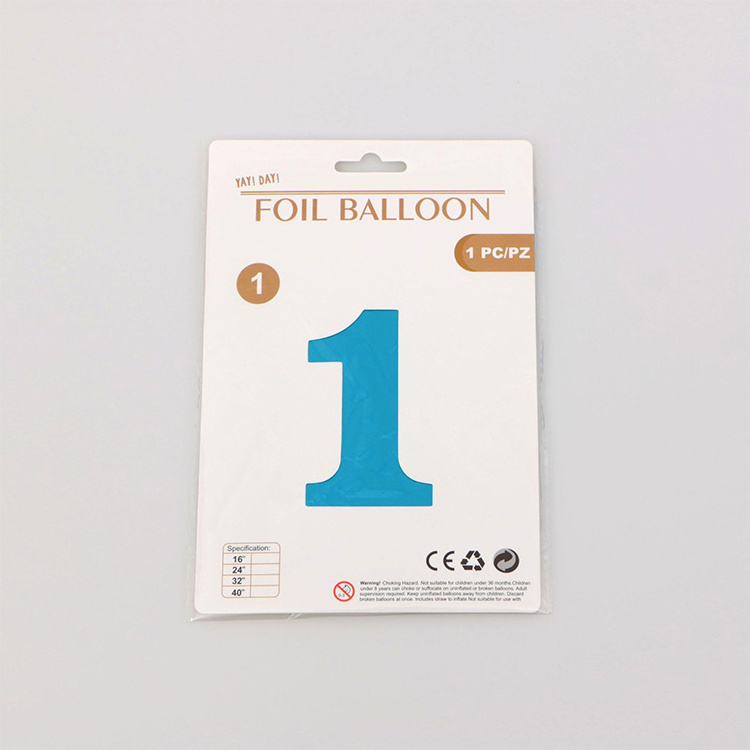 Single Paper Card Digital Balloon Rose Gold Blue Powder Black Number Foil Balloon Helium Large Foil 40 Inch with Gold Silver Set