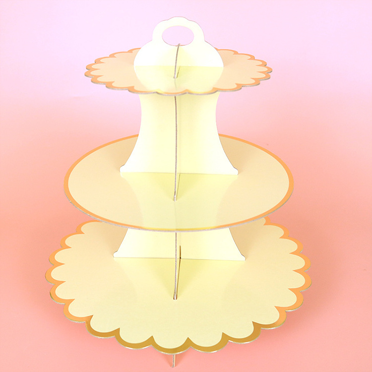 3 Layer Paper Bronzing Cake Stand Birthday Party Wedding Cake Decoration DIY Paper Craft Dessert Display Stand Cake Tools