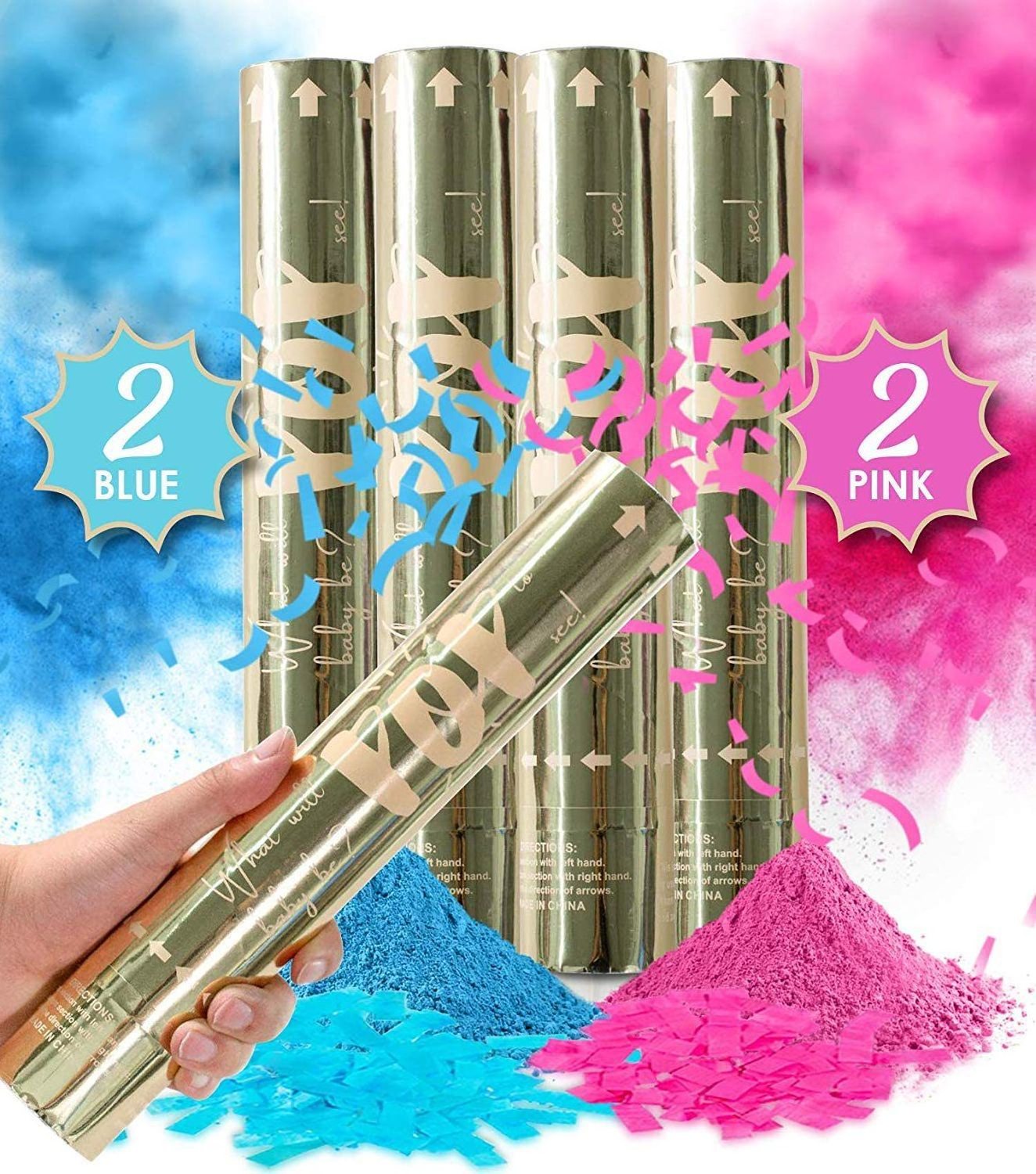 Wholesale Gender Reveal Confetti Powder Cannon Gender Reveal Party Supplies Popper- Smoke Powder & Confetti Sticks Cannons