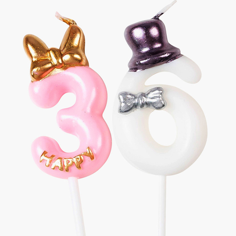 Cute Bowknot Birthday Number Candle Princess Prince 0-9 Number Candles Cupcake Party Cake Decor Topper Digital Candle