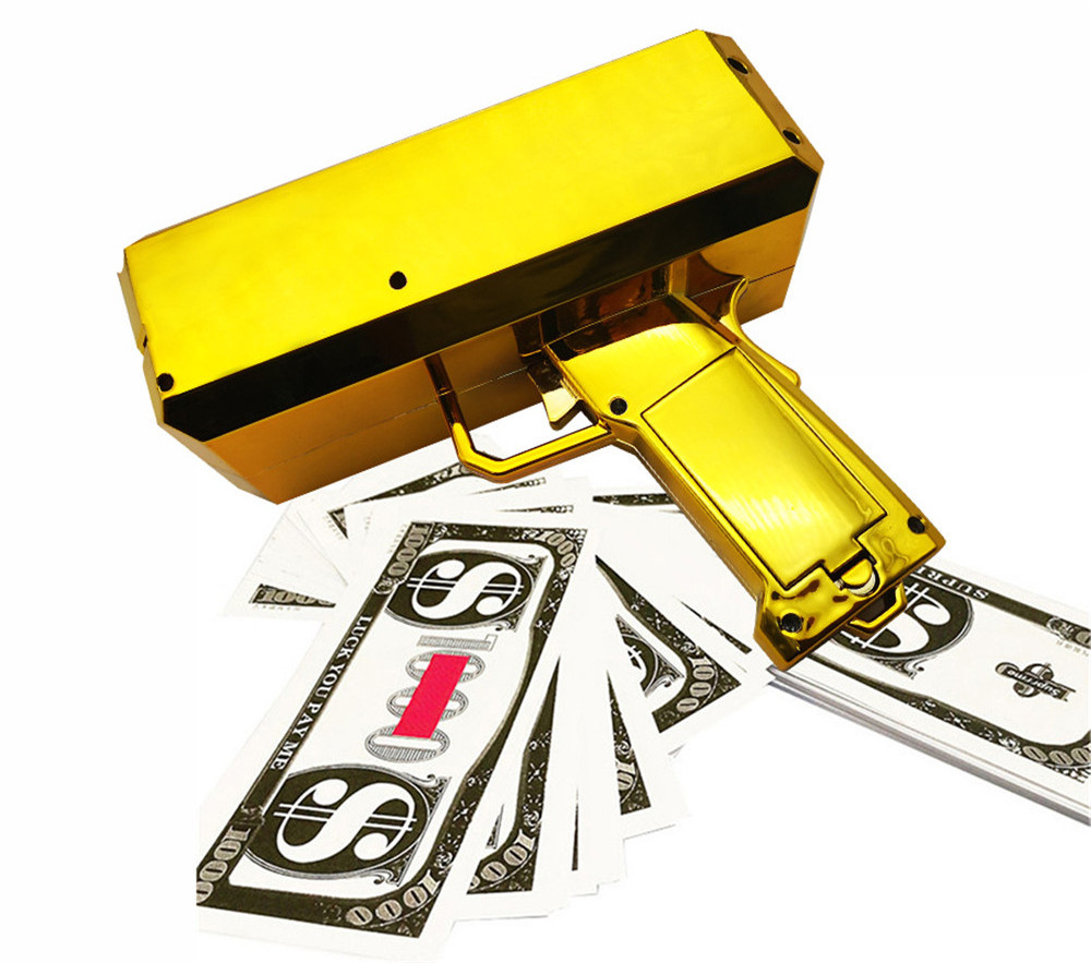 2021 Metallic Gold Money Spray Gun OEM LOGO Cash Cannon Birthday Funny Throw Money Gun Gold Chrome Gold Money Gun