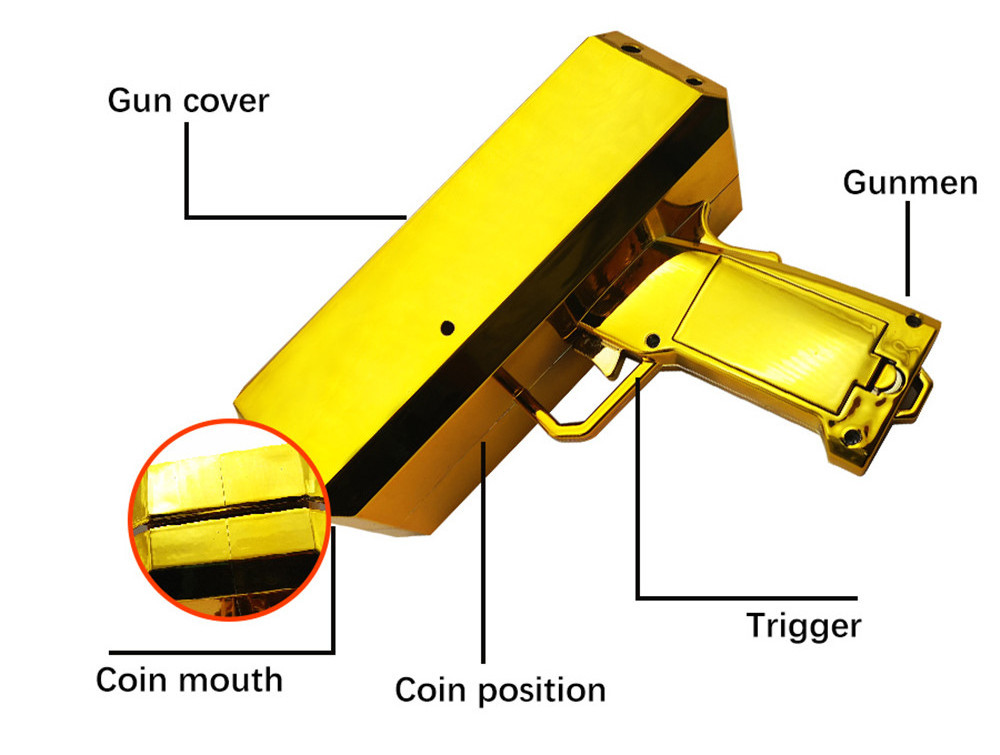 2021 Metallic Gold Money Spray Gun OEM LOGO Cash Cannon Birthday Funny Throw Money Gun Gold Chrome Gold Money Gun