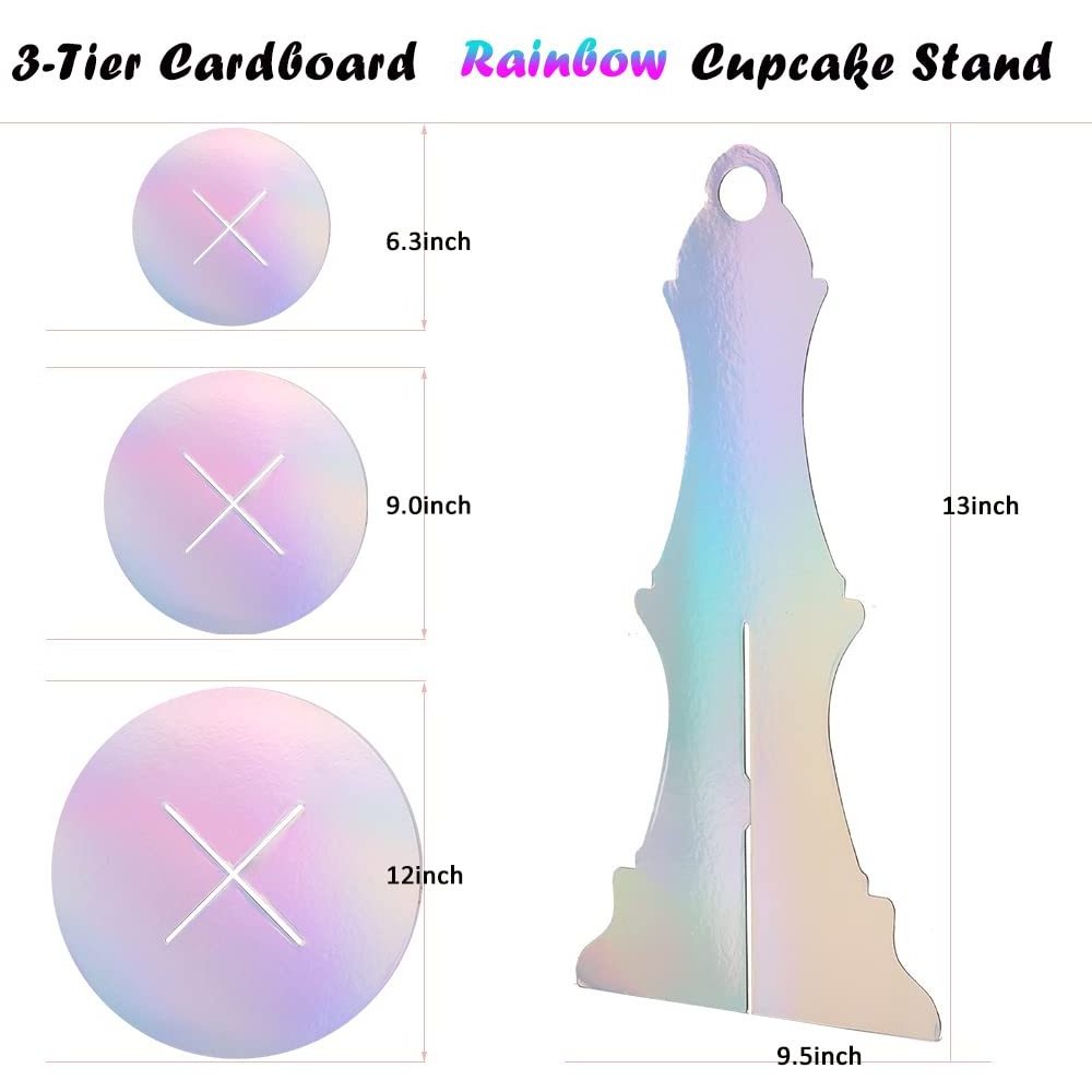 Paper Dessert Tray Birthday Wedding Event Decoration Rainbow Cardboard Cupcake Stand 3 Cake Holder Cup Cake Stand