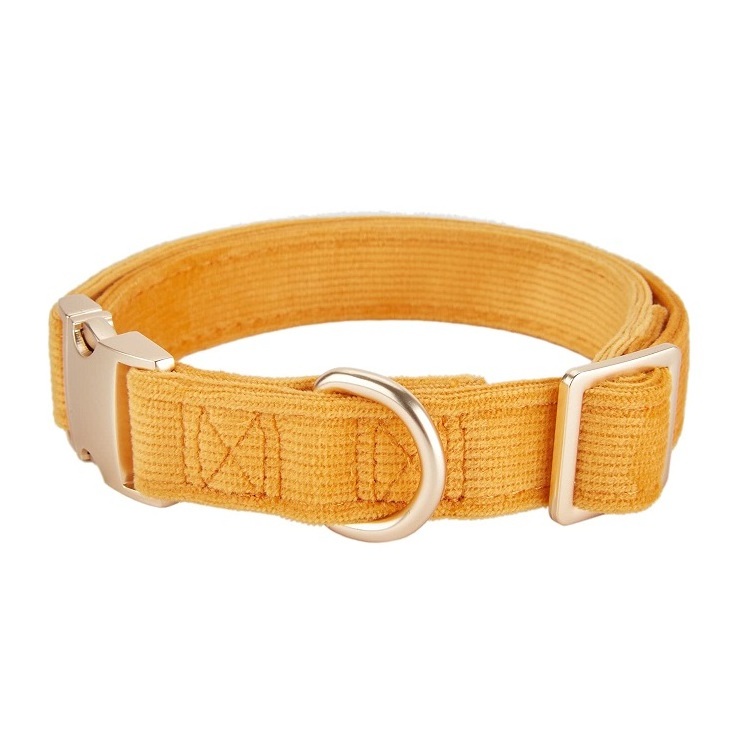 2024 Hot Selling Manufacturer Adjustable Double Layer Soft Corduroy Fabric Dog Collar With Metal Buckle