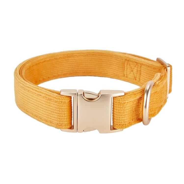 2024 Hot Selling Manufacturer Adjustable Double Layer Soft Corduroy Fabric Dog Collar With Metal Buckle