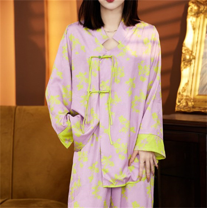 Girl Pyjama Femme Pijama Mujer De Seda Piyama Satin Silk Sleepwear Printed Pijama mujer Two Piece Set Designers Pajama For Women