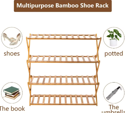 Multiple Specifications 2 3 4 5 6 Tiers Folding Bamboo Shoe Standing Plant Shelves Shoe Rack