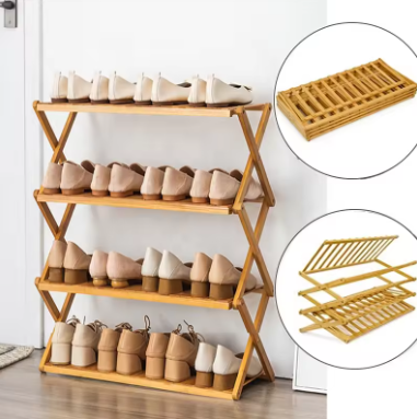 Multiple Specifications 2 3 4 5 6 Tiers Folding Bamboo Shoe Standing Plant Shelves Shoe Rack