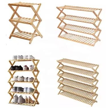 Multiple Specifications 2 3 4 5 6 Tiers Folding Bamboo Shoe Standing Plant Shelves Shoe Rack