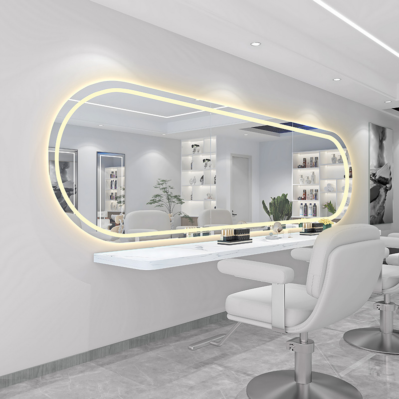 High-end Hair salon special hair mirror with LED light horizontal hanging Chase mirror