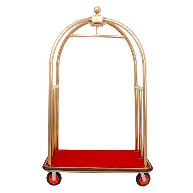 High Quality Golden Stainless Steel Hotel Luggage Carriers Bellman Cart Gold Top Hand-Pushed Dismantling Luggage Car