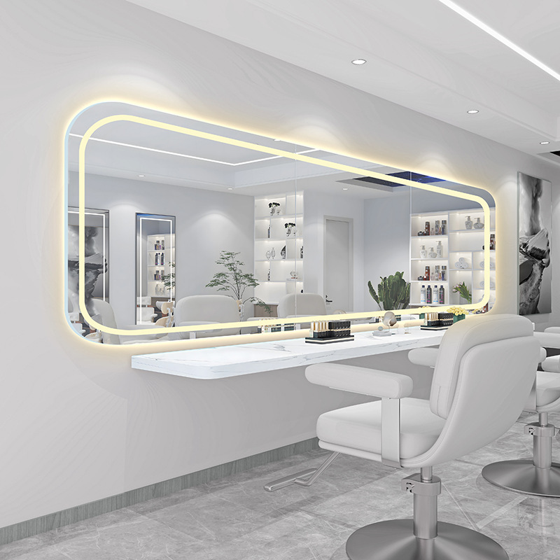 High-end Hair salon special hair mirror with LED light horizontal hanging Chase mirror