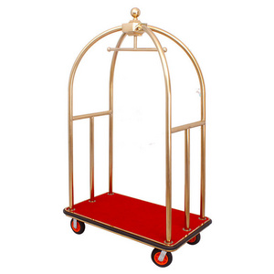 High Quality Golden Stainless Steel Hotel Luggage Carriers Bellman Cart Gold Top Hand-Pushed Dismantling Luggage Car