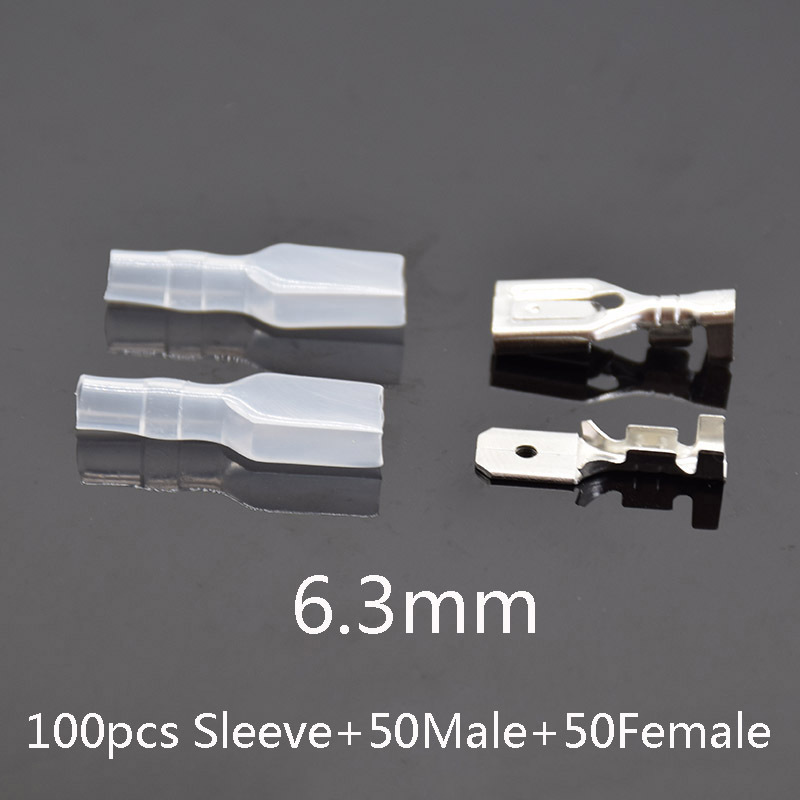 Female Male Spade Crimp Terminals Sleeve Wire Wrap Connector for 22-16 AWG 0.5mm2-1.5mm2 2.8mm 4.8mm 6.3mm