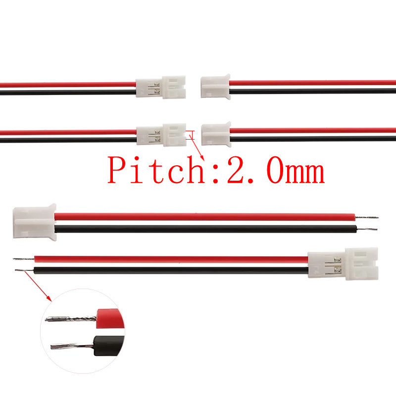 20CM JST PH 2.0 2.0mm Pitch 2 Pin Male Female Cable Connector Micro JST PH 2P Plug Jack Socket Terminals Wire Cables Connectors