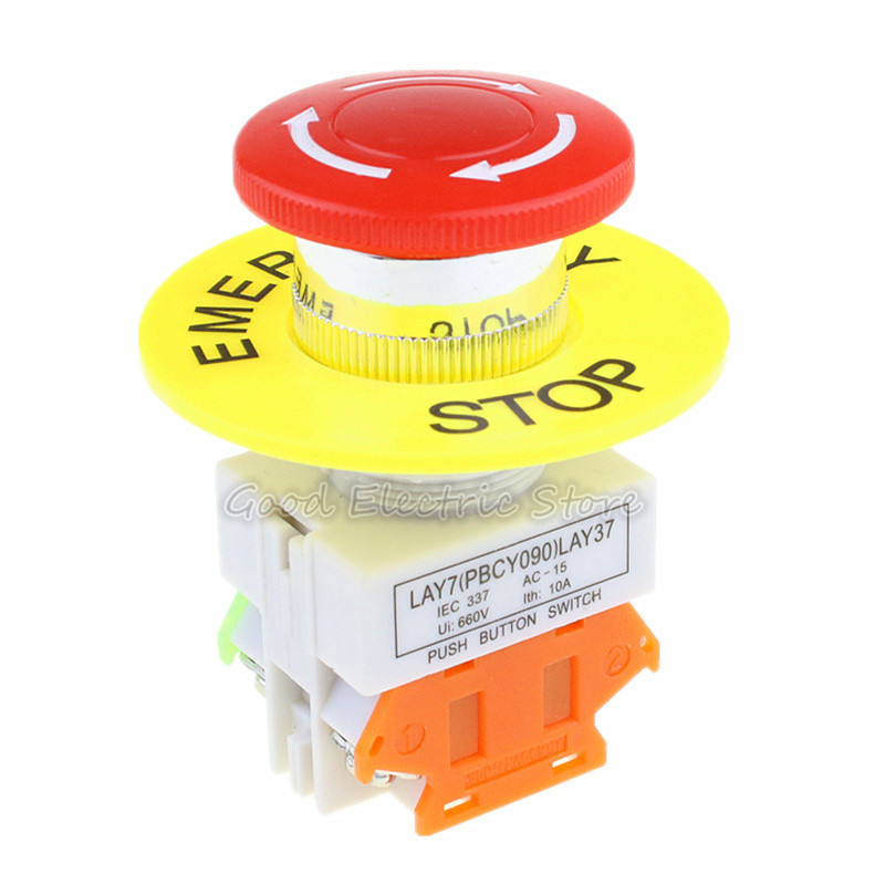 LAY37-11ZS Red Mushroom 1NO 1NC DPST Emergency Stop Push Button Switch AC 660V 10A e-stop switch