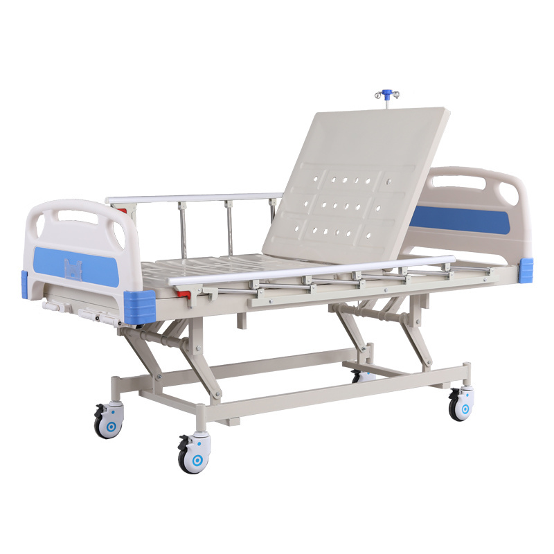 Wholesale Aluminum alloy Side rail 3 Crank Manual Clinic Hospital Bed with Infusion pole