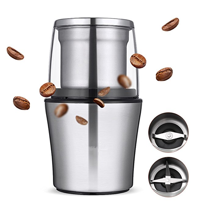 CE CB ETL GS Stainless Steel Wet and Dry Coffee/Spice/Chutney Grinder with Two Bowls KWG-130 KWG-130B