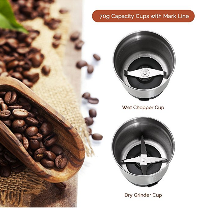 CE CB ETL GS Stainless Steel Wet and Dry Coffee/Spice/Chutney Grinder with Two Bowls KWG-130 KWG-130B