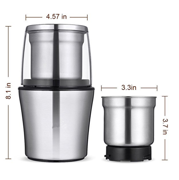 CE CB ETL GS Stainless Steel Wet and Dry Coffee/Spice/Chutney Grinder with Two Bowls KWG-130 KWG-130B