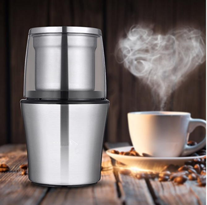 200W Electric Coffee Grinder with Two Removal Cups, Coffee Bean and Spice Grinder with Stainless Steel Blade, 70g Capacity