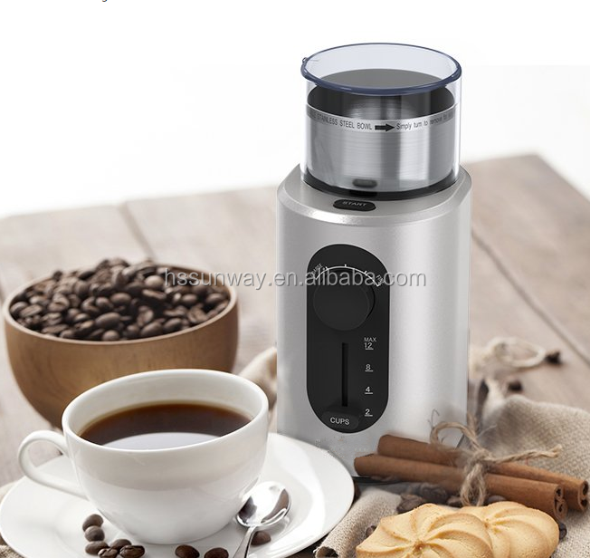 200W Electric Coffee Grinder for Dry Spices Nuts Seeds with Grind Size and Cup Selection, Stainless Steel Blades, Removable Bowl